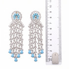 Long Turquoise Chandelier Dangle Earrings Silver Tone Wedding Statement Jewelry