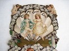 Victorian Valentine Card W  Precious Little Cupids   Purple Flowers  