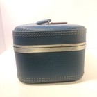 Vintage Blue Train Case Hard Shell Make Up Cosmetics Retro Luggage Suitcase