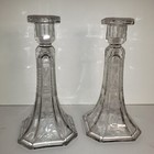 Pair Antique Victorian Arts   Crafts Cut   Etched Crystal Candlesticks Aesthetic