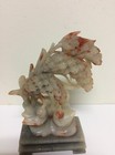 Vintage Oriental Asian Carved Jade Wheat Sprigs   Birds W pedestal