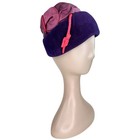 1950s Purple Felt Tilt Hat Satin Floral Crown Vintage Wool Percher Mid Century