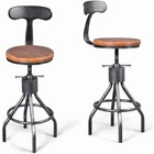 Set Of 2 Rustic Industrial Bar Stool-24-30 Adjustable Metal Swivel Woo