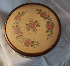 Vintage Art Deco Style Glass Powder Vanity Jar Gold Metal Lid W floral Design 