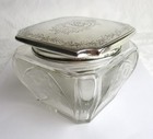 Gorham Sterling Silver Lid   Engraved Glass Vanity Powder Jar Antique