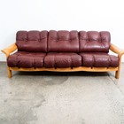 Mid Century Danish Modern Sofa Couch Ox Blood Red Leather 3 Seater Oak Tufted