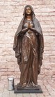 Vintage Virgin Mother Mary Catholic Rosary Centerpiece Bronze Figurine Figure