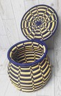 African Coiled Basket With Lid Handwoven Boho Tribal Inspired Woven Home Decor