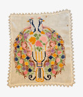 Vintage Peacocks Embroidered Tapestry Wall Hanging Or Table Top Fabric Art Panel