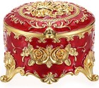 Small Vintage Jewelry Box Trinket Organizer Engraved Rose Pattern