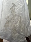 Lee Mori White Satin A-line Wedding  Gown Square Neck Cap Sleeve Corset Train 10