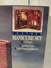 Vintage 18 Piece Gold Plated Manicure Set In Leather Case