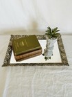 Vintage Mirror Vanity Tray Rectangle With Silver Floral Edge