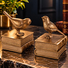 Luxury Brass Tone Bird Bookends Pair Ornate Resin Library Shelf Decor