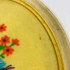 Vtg Handmade Needlepoint Girl In Blue Hat Floral Oval Frame Wall Art Cottagecore
