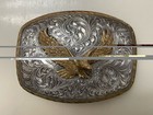 Crumrine Silver Plate   Brass Flying Eagle Belt Buckle Large Made In Usa Vintage