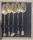 Set Of 5 Japanese  950 Sterling Silver Figural Demitasse Spoons W  Original Box