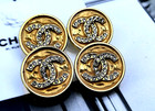 10 Pcs Chanel Cc Logo Stamped Gold Clear Rhinestone Round Buttons 20mm Set Of 10