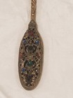 Antique Victorian Jeweled Hand Mirror On Gilt Filigree Metal W lace Doily Estate