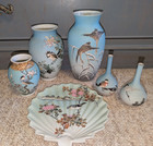 Antique Japanese Coraline Porcelain Collection 6 Pc Meiji Period Tallest 8 3 4 