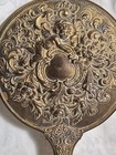 Antique Brass Art Nouveau Repousse Cherub Floral Relief Beveled Mirror 9 x5 25 