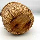 Vintage Handmade Nantucket Style Woven Basket Wood Base Swing Handle 7 
