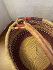 African Bolga Market Basket Large Woven Leather Handle  Handmade   Colorful
