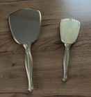 Ornate Vintage Metal Hand Mirror And Matching Brush Set Vanity Accessories