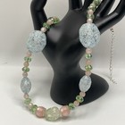 Artisan Handcrafted Glass Lucite Moon Glow Beaded Necklace Earrings Set Spring