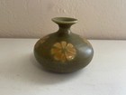 Vintage Art Pottery Green Glazed Vase W  Impressed Flower Design