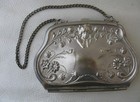 Antique Art Nouveau Woman   Floral Silver Metal Blue Lining Card Case Purse