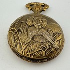 Vtg Geneva Men Gold Tone Flower Dial Dog Half Hunter Hand-winding Pocket Watch