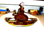 Vintage Italy Amber Glass Perfume Bottle Crystal Lid Geometric Italy Pattern