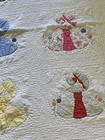 Beautiful Vintage Appliqu   Hand Sewn Quilt Farmhouse Umbrella Parasol Girl