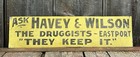 Rare Antique Havey   Wilson Druggist Eastport Me Drug Pharmacy Ithaca Tin Sign