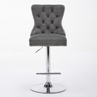 2 Set Velvet Barstools 25-33  Height Thick Chrome Swivel Pleating   Tufted Gray