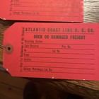 Lot Of 2 Vintage Acl Atlantic Coast Line Railroad Damaged Freight Tag Free Ship