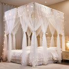 8 Panel Double Layer Sheer Bed Canopy Curtains For Girls Room  White  King Size