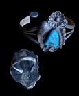 Vintage Navajo Sterling Silver W Turquoise Cuff Bracelet Signed