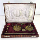 Vintage Brass Jewelers Gold Apothecary Scales Weights And Balance Set In Case