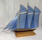 Gallery Art Stained Glass Sailing Yacht On Oak Display Sail Boat Schooner Blue