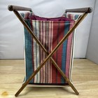 Vintage Mcm Foldable Sewing Yarn Knit Crochet Basket Caddy Tote Wood Frame Retro