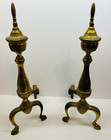 Vintage Pair Federal Style Brass   Iron Andirons Fire Dogs 19  Tall