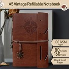 Pu Leather Journal Notebook  Refillable Vintage Journal Travel Diary With Kraft 