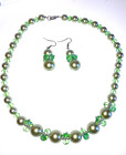 Necklace And Earrings Set Glass Pearl And Bead  Mint Green