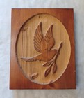 Vintage Dove Olive Branch Peace Bird Carved Wood Wall  Plaque  Mcm Boho 