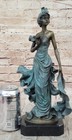 Elegant Bronze Showroom Actress Statue On Black Marble Base  Special Patina