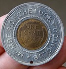 1929 Encased Cent Wheat Penny Good Luck Token   Lucky Coin Club Philadelphis