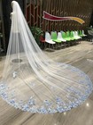Custom Handmade Fairy Blue Lace Floral Flower Wedding Bridal Veil Soft Tulle