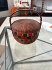 Antique Vintage Bamboo Ratton Woven Chinese Betrothal Sewing Basket 6 x5 
